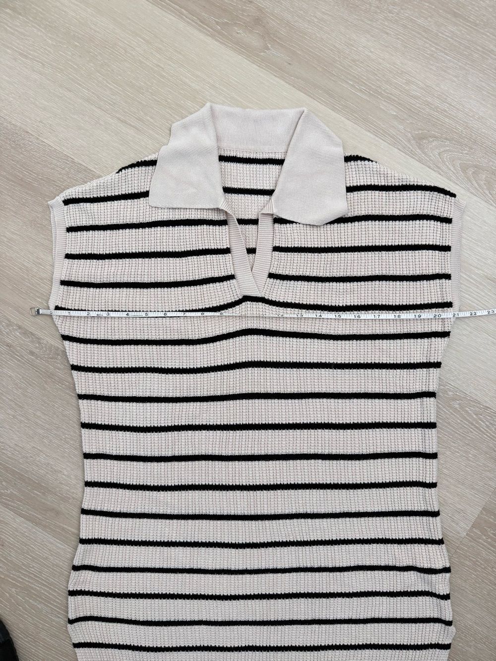 Striped Crochet Knit Polo Midi Dress Sz M Beige Black Slit Beach Summer Preppy - Picture 6 of 14